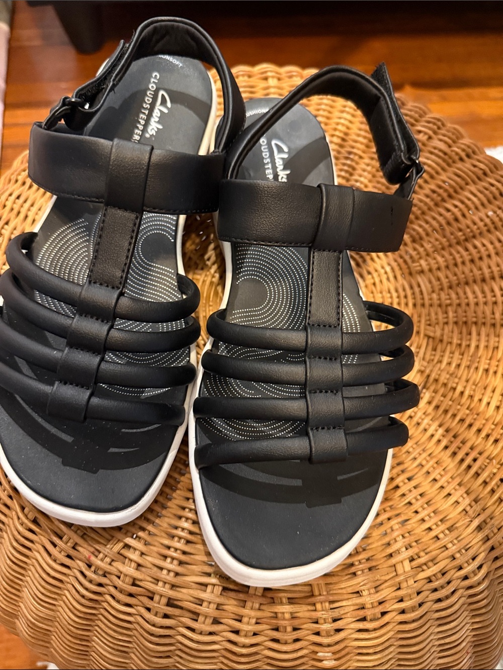 Clarks Black Strappy Cloudsteppers Sandals